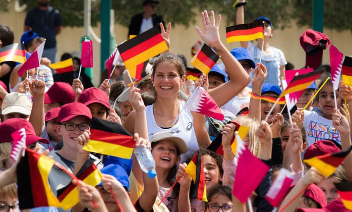 February 23, 2020, Doha, QATAR: Julia Goerges of Germany visits the German International School ahead of the 2020 Qatar Total Open WTA, Tennis Damen Premier 5 tennis tournament 2020 Qatar Total Open, Tennis, Doha, Qatar, Feb 23 - ZUMAa181 20200223_zaa_a181_016 Copyright: xRobxPrangex