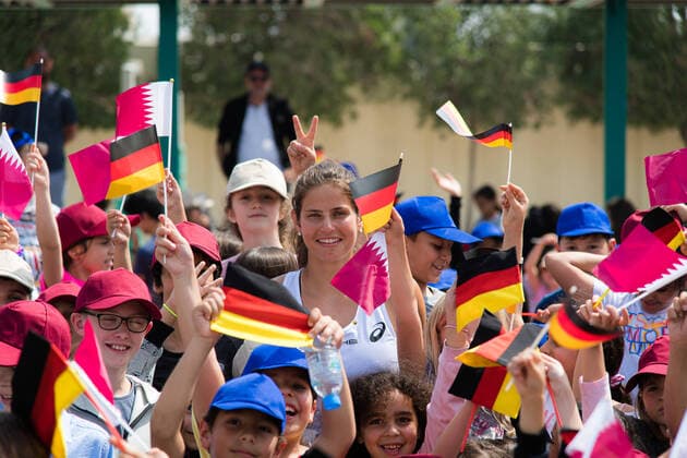 February 23, 2020, Doha, QATAR: Julia Goerges of Germany visits the German International School ahead of the 2020 Qatar Total Open WTA, Tennis Damen Premier 5 tennis tournament 2020 Qatar Total Open, Tennis, Doha, Qatar, Feb 23 - ZUMAa181 20200223_zaa_a181_019 Copyright: xRobxPrangex