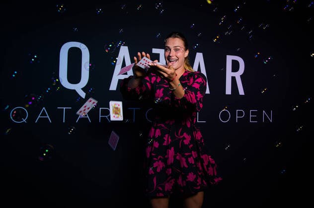 February 23, 2020, Doha, QATAR: Aryna Sabalenka of Belarus in the photo booth ahead of the players party of the 2020 Qatar Total Open WTA, Tennis Damen Premier 5 tennis tournament 2020 Qatar Total Open, Tennis, Doha, Qatar, Feb 23 - ZUMAa181 20200223_zaa_a181_050 Copyright: xRobxPrangex