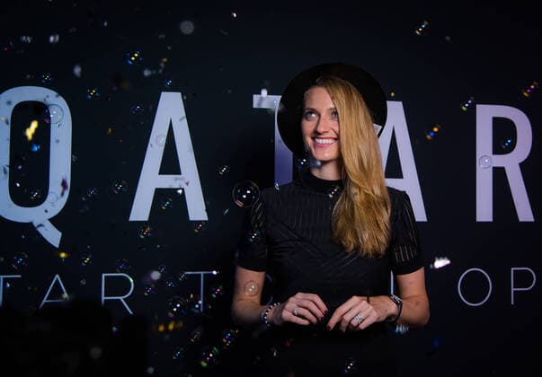 February 23, 2020, Doha, QATAR: Petra Kvitova of the Czech Republic in the photo booth ahead of the players party of the 2020 Qatar Total Open WTA, Tennis Damen Premier 5 tennis tournament 2020 Qatar Total Open, Tennis, Doha, Qatar, Feb 23 - ZUMAa181 20200223_zaa_a181_051 Copyright: xRobxPrangex