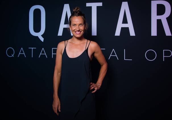 February 23, 2020, Doha, QATAR: Barbora Strycova of the Czech Republic in the photo booth ahead of the players party of the 2020 Qatar Total Open WTA, Tennis Damen Premier 5 tennis tournament 2020 Qatar Total Open, Tennis, Doha, Qatar, Feb 23 - ZUMAa181 20200223_zaa_a181_055 Copyright: xRobxPrangex