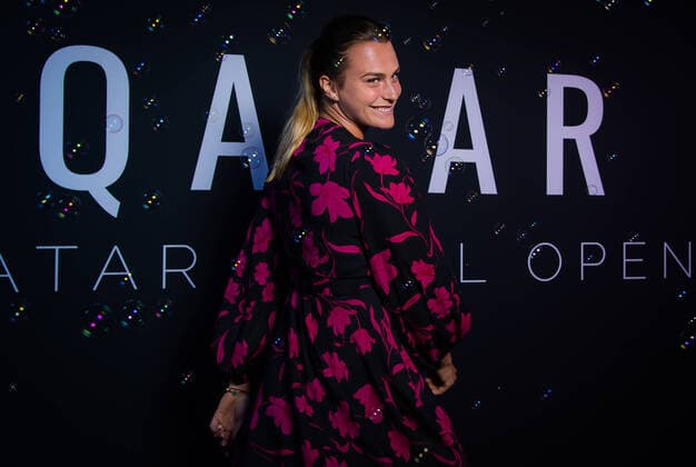 February 23, 2020, Doha, QATAR: Aryna Sabalenka of Belarus in the photo booth ahead of the players party of the 2020 Qatar Total Open WTA, Tennis Damen Premier 5 tennis tournament 2020 Qatar Total Open, Tennis, Doha, Qatar, Feb 23 - ZUMAa181 20200223_zaa_a181_061 Copyright: xRobxPrangex