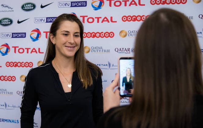 February 23, 2020, Doha, QATAR: Belinda Bencic of Switzerland talks to the media during All Access Hour at the 2020 Qatar Total Open WTA, Tennis Damen Premier 5 tennis tournament 2020 Qatar Total Open, Tennis, Doha, Qatar, Feb 23 - ZUMAa181 20200223_zaa_a181_137 Copyright: xRobxPrangex