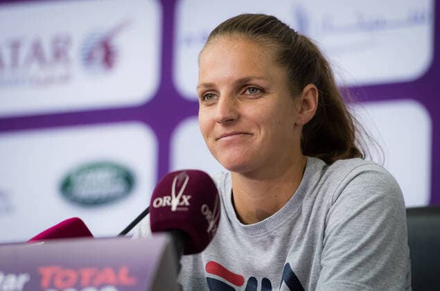 February 23, 2020, Doha, QATAR: Karolina Pliskova of the Czech Republic talks to the media during All Access Hour at the 2020 Qatar Total Open WTA, Tennis Damen Premier 5 tennis tournament 2020 Qatar Total Open, Tennis, Doha, Qatar, Feb 23 - ZUMAa181 20200223_zaa_a181_144 Copyright: xRobxPrangex