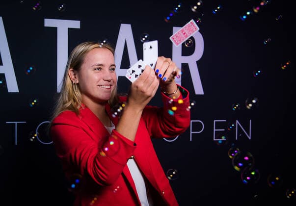 February 23, 2020, Doha, QATAR: Sofia Kenin of the United States in the photo booth ahead of the players party of the 2020 Qatar Total Open WTA, Tennis Damen Premier 5 tennis tournament 2020 Qatar Total Open, Tennis, Doha, Qatar, Feb 23 - ZUMAa181 20200223_zaa_a181_152 Copyright: xRobxPrangex