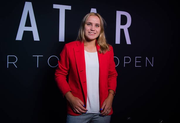 February 23, 2020, Doha, QATAR: Sofia Kenin of the United States in the photo booth ahead of the players party of the 2020 Qatar Total Open WTA, Tennis Damen Premier 5 tennis tournament 2020 Qatar Total Open, Tennis, Doha, Qatar, Feb 23 - ZUMAa181 20200223_zaa_a181_155 Copyright: xRobxPrangex