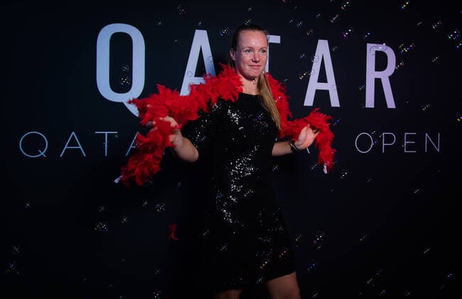 February 23, 2020, Doha, QATAR: Kiki Bertens of the Netherlands in the photo booth ahead of the players party of the 2020 Qatar Total Open WTA, Tennis Damen Premier 5 tennis tournament 2020 Qatar Total Open, Tennis, Doha, Qatar, Feb 23 - ZUMAa181 20200223_zaa_a181_203 Copyright: xRobxPrangex