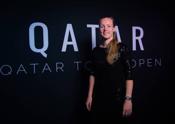 February 23, 2020, Doha, QATAR: Kiki Bertens of the Netherlands in the photo booth ahead of the players party of the 2020 Qatar Total Open WTA, Tennis Damen Premier 5 tennis tournament 2020 Qatar Total Open, Tennis, Doha, Qatar, Feb 23 - ZUMAa181 20200223_zaa_a181_204 Copyright: xRobxPrangex