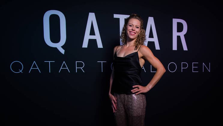 February 23, 2020, Doha, QATAR: Laura Siegemund of Germany in the photo booth ahead of the players party of the 2020 Qatar Total Open WTA, Tennis Damen Premier 5 tennis tournament 2020 Qatar Total Open, Tennis, Doha, Qatar, Feb 23 - ZUMAa181 20200223_zaa_a181_215 Copyright: xRobxPrangex
