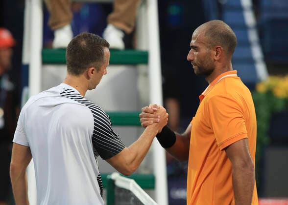 Mohamed Safwat congratulates the winner Philipp Kohlschreiber GER Tennis Dubai Duty Free Tennis Championships ATP Dubai Duty Free Tennis Stadium Dubai United Arab Emirates 24 February 2020 Copyright: xJuergenxHasenkopfx