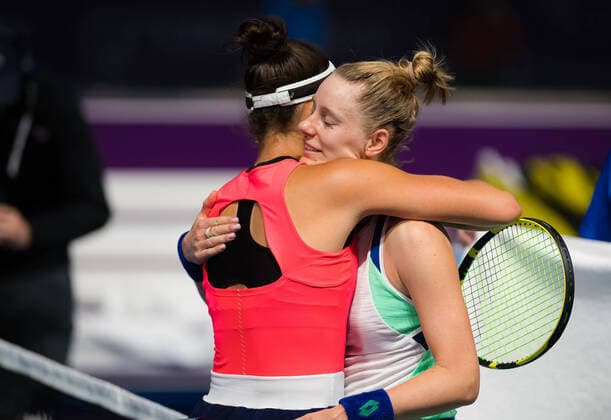 February 24, 2020, Doha, QATAR: Jennifer Brady of the United States & Alison Riske of the United States at the net after their first-round match at the 2020 Qatar Total Open WTA, Tennis Damen Premier 5 tennis tournament 2020 Qatar Total Open, Tennis, Doha, Qatar, Feb 24 - ZUMAa181 20200224_zaa_a181_030 Copyright: xRobxPrangex
