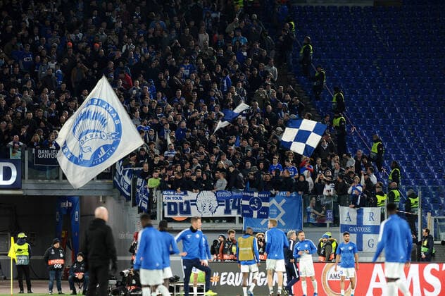IPP20200220 Football - soccer: UEFA Europa League 2019 2020, AS Rom - KAA Gent, i tifosi del Gent (Verwendung nur in Deutschland - GERMANY ONLY) *** IPP20200220 Football soccer UEFA Europa League 2019 2020, AS Rome KAA Gent, i tifosi del Gent Use only in Germany GERMANY ONLY 