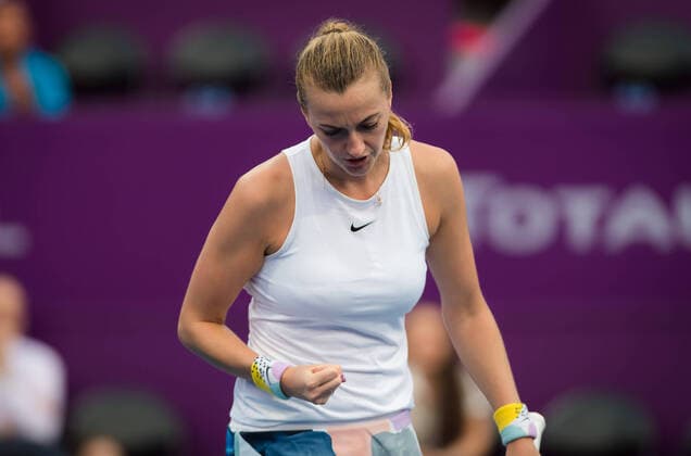February 25, 2020, Doha, QATAR: Petra Kvitova of the Czech Republic in action during her second-round match at the 2020 Qatar Total Open WTA, Tennis Damen Premier 5 tennis tournament 2020 Qatar Total Open, Tennis, Doha, Qatar, Feb 25 - ZUMAa181 20200225_zaa_a181_078 Copyright: xRobxPrangex
