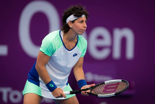 February 25, 2020, Doha, QATAR: Carla Suarez Navarro of Spain in action during her second-round match at the 2020 Qatar Total Open WTA, Tennis Damen Premier 5 tennis tournament 2020 Qatar Total Open, Tennis, Doha, Qatar, Feb 25 - ZUMAa181 20200225_zaa_a181_079 Copyright: xRobxPrangex