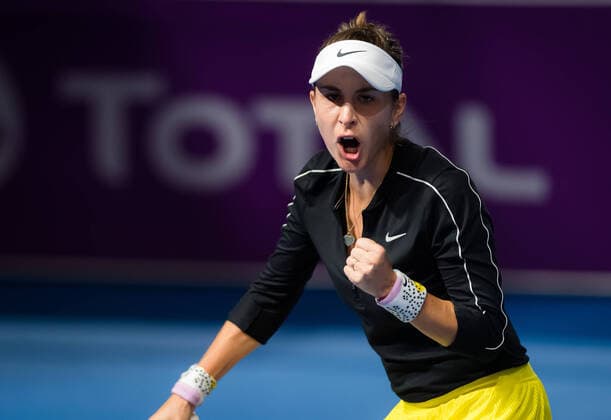 February 25, 2020, Doha, QATAR: Belinda Bencic of Switzerland in action during her second-round match at the 2020 Qatar Total Open WTA, Tennis Damen Premier 5 tennis tournament against Veronika Kudermetova of Russia 2020 Qatar Total Open, Tennis, Doha, Qatar, Feb 25 - ZUMAa181 20200225_zaa_a181_103 Copyright: xRobxPrangex