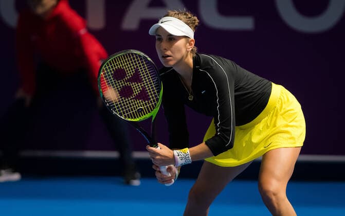 February 25, 2020, Doha, QATAR: Belinda Bencic of Switzerland in action during her second-round match at the 2020 Qatar Total Open WTA, Tennis Damen Premier 5 tennis tournament against Veronika Kudermetova of Russia 2020 Qatar Total Open, Tennis, Doha, Qatar, Feb 25 - ZUMAa181 20200225_zaa_a181_104 Copyright: xRobxPrangex