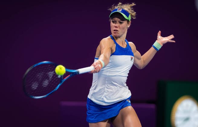 February 25, 2020, Doha, SPAIN: Laura Siegemund of Germany in action during her second-round match at the 2020 Qatar Total Open WTA, Tennis Damen Premier 5 tennis tournament against Ashleigh Barty of Australia 2020 Qatar Total Open, Tennis, Doha, Qatar, Feb 25 - ZUMAa181 20200225_zaa_a181_128 Copyright: xRobxPrangex