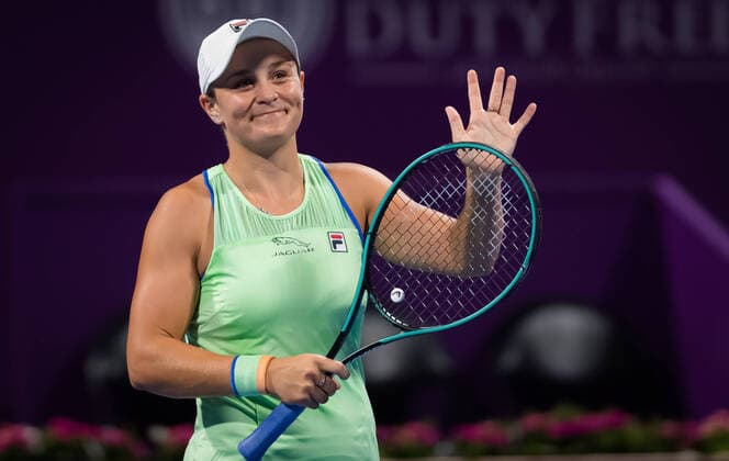 February 25, 2020, Doha, SPAIN: Ashleigh Barty of Australia celebrates during her second-round match at the 2020 Qatar Total Open WTA, Tennis Damen Premier 5 tennis tournament against Laura Siegemund of Germany 2020 Qatar Total Open, Tennis, Doha, Qatar, Feb 25 - ZUMAa181 20200225_zaa_a181_131 Copyright: xRobxPrangex