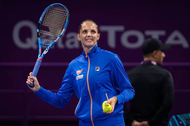 February 25, 2020, Doha, SPAIN: Karolina Pliskova of the Czech Republic after winning her second-round match at the 2020 Qatar Total Open WTA, Tennis Damen Premier 5 tennis tournament against Bernarda Pera of the United States 2020 Qatar Total Open, Tennis, Doha, Qatar, Feb 25 - ZUMAa181 20200225_zaa_a181_142 Copyright: xRobxPrangex