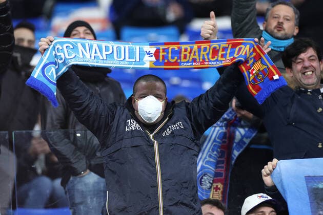 Napoli supporter wearing a mask against coronavirus Napoli 25-02-2020 Stadio San Paolo Football Champions League 2019 2020 - Round 16, 1st leg SSC Napoli - FC Barcelona, Barca Photo Cesare Purini Insidefoto cesarexpurini