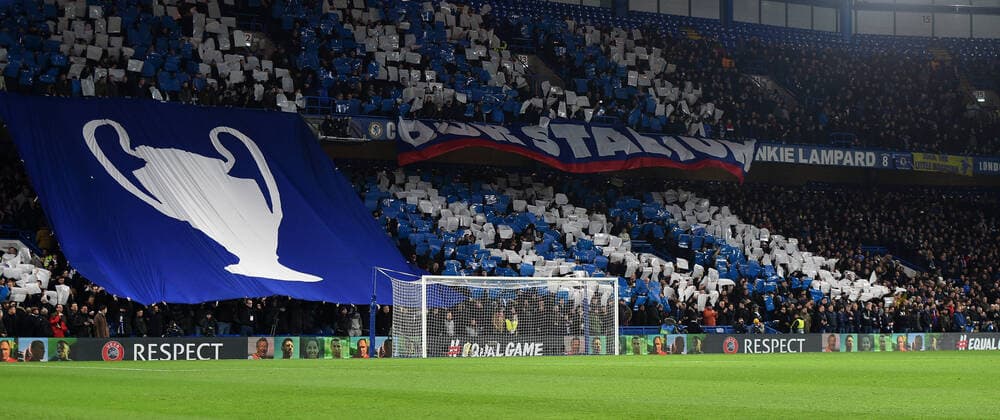 Chelsea v Bayern Munich UEFA Champions League Chelsea fans display a flag saying our stadium during the UEFA Champions League match at Stamford Bridge, London Content Not Available For UK Newspapers Copyright: xDanielxHamburyx FIL-14159-0087