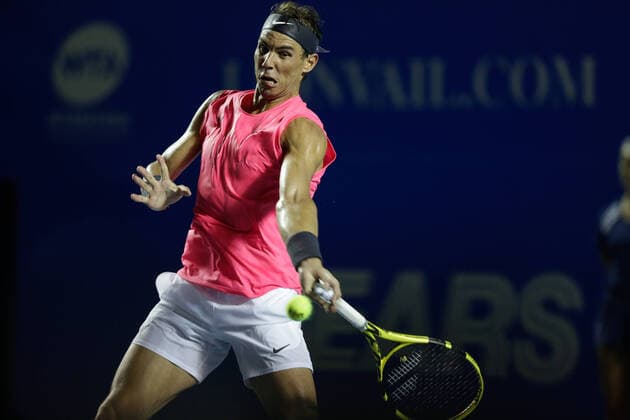 (200226) -- ACAPULCO, Feb. 26, 2020 -- Rafael Nadal of Spain serves during the men s singles first round match against Pablo Andujar of Spain at the 2020 ATP, Tennis Herren Mexican Open tennis tournament in Acapulco, Mexico, Feb. 25, 2020. Francisco Canedo) (SP)MEXICO-ACAPULCO-TENNIS-ATP-MEXICAN OPEN-DAY 2 FuxLangxisike¡¤kanieduo 