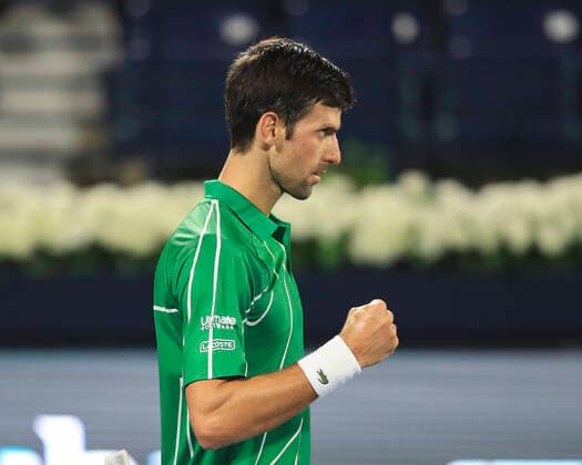Novak Djokovic SRB makes the fist and cheers, cheers, joy, emotion Tennis Dubai Duty Free Tennis Championships ATP Dubai Duty Free Tennis Stadium Dubai United Arab Emirates 26 February 2020 Â Copyright: xJuergenxHasenkopfx