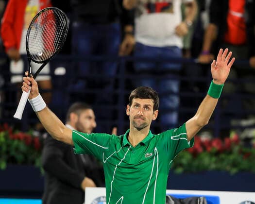 Novak Djokovic SRB stretches his arms up and cheers after the victory, cheers, joy, emotion Tennis Dubai Duty Free Tennis Championships ATP Dubai Duty Free Tennis Stadium Dubai United Arab Emirates 26 February 2020 Â Copyright: xJuergenxHasenkopfx