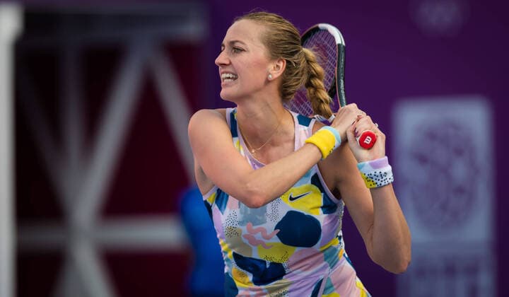 February 26, 2020, Doha, QATAR: Petra Kvitova of the Czech Republic in action during her third-round match at the 2020 Qatar Total Open WTA, Tennis Damen Premier 5 tennis tournament against Jelena Ostapenko of Latvia 2020 Qatar Total Open, Tennis, Doha, Qatar, Feb 26 - ZUMAa181 20200226_zaa_a181_020 Copyright: xRobxPrangex