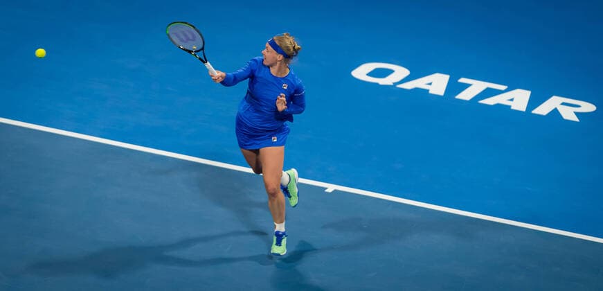 February 26, 2020, Doha, QATAR: Kiki Bertens of the Netherlands in action during her third-round match at the 2020 Qatar Total Open WTA, Tennis Damen Premier 5 tennis tournament against Saisai Zheng of China 2020 Qatar Total Open, Tennis, Doha, Qatar, Feb 26 - ZUMAa181 20200226_zaa_a181_086 Copyright: xRobxPrangex