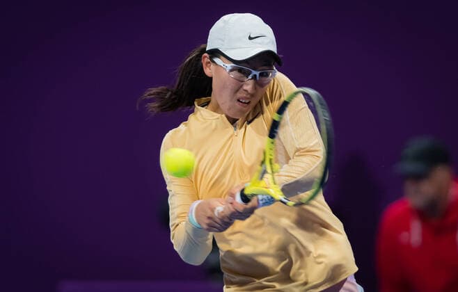 February 26, 2020, Doha, Qatar: SAISAI ZHENG of China in action during her third-round match at the 2020 Qatar Total Open WTA, Tennis Damen Premier 5 tennis tournament against K. Bertens of the Netherlands. Zheng won 3:6, 6:3, 6:4. Tennis 2020: Qatar Total Open - ZUMAa181 20200226_zaa_a181_041 Copyright: xRobxPrangex