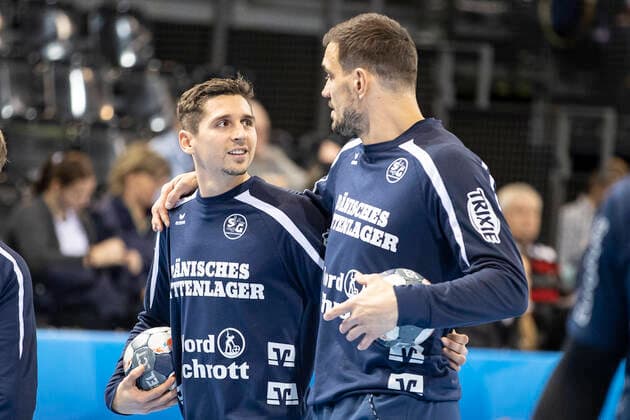 SG Flensburg Handewitt vs RK Celje Pivovarna Lasko, Handball, EHF Champions League Group stage, 26 02 20 Flensburg Marius Steinhauser SG Flensburg Handewitt, 19 and Michal Jurecki SG Flensburg Handewitt, 55 Copyright: xBEAUTIFULxSPORTS MarioxM.xKobergx