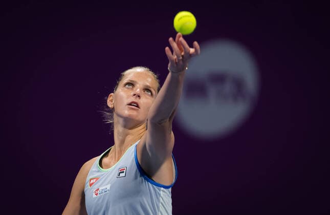 February 26, 2020, Doha, QATAR: Karolina Pliskova of the Czech Republic in action during her third-round match at the 2020 Qatar Total Open WTA, Tennis Damen Premier 5 tennis tournament against Ons Jabeur of Tunisia 2020 Qatar Total Open, Tennis, Doha, Qatar, Feb 26 - ZUMAa181 20200226_zaa_a181_177 Copyright: xRobxPrangex