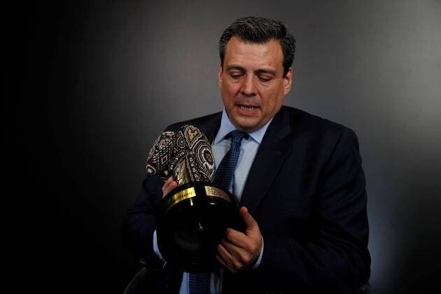 President of the World Boxing Council (WBC) Jose Sulaiman poses for a photograph with a glove decorated by Huichol ethnicity, after his participation in the industry meeting Summit, which is held in Mexico City, Mexico, 26 February 2020. Meeting of the Sport Summit sports industry in Mexico !ACHTUNG: NUR REDAKTIONELLE NUTZUNG!  Copyright: xJorgexNunezx AME8334 20200227-637183624186377069