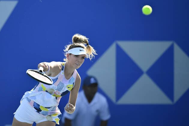 (200227) -- ACAPULCO, Feb. 27, 2020 -- Katie Boulter of Britain serves during the women s singles second round match between Zhu Lin of China and Katie Boulter of Britain at the 2020 WTA, Tennis Damen Mexican Open tennis tournament in Acapulco, Mexico, Feb. 26, 2020. ) (SP)MEXICO-ACAPULCO-TENNIS-WTA-MEXICAN OPEN-DAY 3 XinxYuewei 