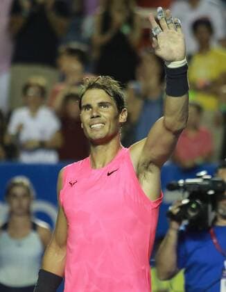 Spanish tennis player Rafael Nadal celebrates after defeating Serbian Miomir Kecmanovic in their Mexican Open s round of 16 game in Acapulco, Mexico, 26 February 2020. Nadal won 6-2 and 7-5. Mexican Open !ACHTUNG: NUR REDAKTIONELLE NUTZUNG!  Copyright: xDavidxGuzmanx MEX6202 20200227-637183892576454042