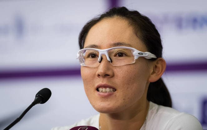February 26, 2020, Doha, QATAR: Saisai Zheng of China talks to the media after winning her her third-round match at the 2020 Qatar Total Open WTA, Tennis Damen Premier 5 tennis tournament against Kiki Bertens of Netherlands 2020 Qatar Total Open, Tennis, Doha, Qatar, Feb 26 - ZUMAa181 20200226_zaa_a181_192 Copyright: xRobxPrangex