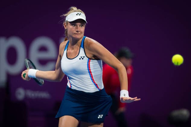 February 26, 2020, Doha, QATAR: Dayana Yastremska of the Ukraine in action during her third-round match at the 2020 Qatar Total Open WTA, Tennis Damen Premier 5 tennis tournament against Garbine Muguruza of Spain 2020 Qatar Total Open, Tennis, Doha, Qatar, Feb 26 - ZUMAa181 20200226_zaa_a181_221 Copyright: xRobxPrangex