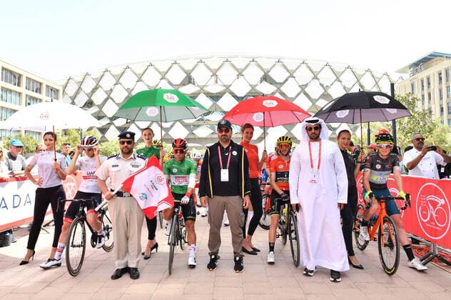 Photo LaPresse - Massimo Paolone February 27, 2020 Abu Dhabi (United Arab Emirates) Cycling UAE Tour 2020 - Al Ain Water Stage 5 - From Al Ain to Jebel Hafeet - 100,66 miles In the pic: POGACAR Tadej(SLO)(UAE TEAM EMIRATES), EWAN Caleb(AUS)(LOTTO SOUDAL), YATES Adam(GBR)(MITCHELTON - SCOTT), STOJNIC Veljko(SRB)(VINI ZABU KTM) during the start of the race  Copyright: xMassimoxPaolone LaPresse LaPressx