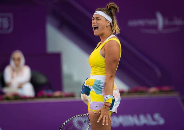 Sport Bilder des Tages February 27, 2020, Doha, QATAR: Aryna Sabalenka of Belarus in action during her quarter-final match at the 2020 Qatar Total Open WTA, Tennis Damen Premier 5 tennis tournament against Saisai Zheng of China 2020 Qatar Total Open, Tennis, Doha, Qatar, Feb 27 - ZUMAa181 20200227_zaa_a181_060 Copyright: xRobxPrangex