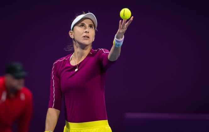 February 27, 2020, Doha, QATAR: Belinda Bencic of Switzerland in action during her quarter-final match at the 2020 Qatar Total Open WTA, Tennis Damen Premier 5 tennis tournament against Svetlana Kuznetsova of Russia 2020 Qatar Total Open, Tennis, Doha, Qatar, Feb 27 - ZUMAa181 20200227_zaa_a181_076 Copyright: xRobxPrangex