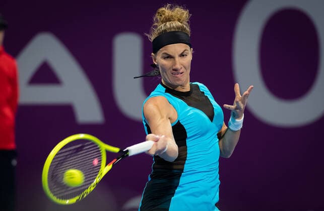February 27, 2020, Doha, QATAR: Svetlana Kuznetsova of Russia in action during her quarter-final match at the 2020 Qatar Total Open WTA, Tennis Damen Premier 5 tennis tournament against Belinda Bencic of Switzerland 2020 Qatar Total Open, Tennis, Doha, Qatar, Feb 27 - ZUMAa181 20200227_zaa_a181_085 Copyright: xRobxPrangex