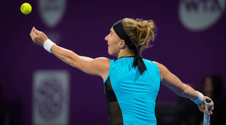 February 27, 2020, Doha, QATAR: Svetlana Kuznetsova of Russia in action during her quarter-final match at the 2020 Qatar Total Open WTA, Tennis Damen Premier 5 tennis tournament against Belinda Bencic of Switzerland 2020 Qatar Total Open, Tennis, Doha, Qatar, Feb 27 - ZUMAa181 20200227_zaa_a181_087 Copyright: xRobxPrangex