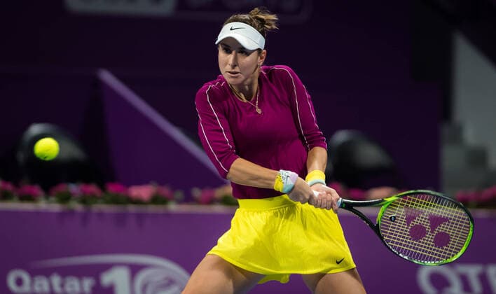 February 27, 2020, Doha, QATAR: Belinda Bencic of Switzerland in action during her quarter-final match at the 2020 Qatar Total Open WTA, Tennis Damen Premier 5 tennis tournament against Svetlana Kuznetsova of Russia 2020 Qatar Total Open, Tennis, Doha, Qatar, Feb 27 - ZUMAa181 20200227_zaa_a181_090 Copyright: xRobxPrangex