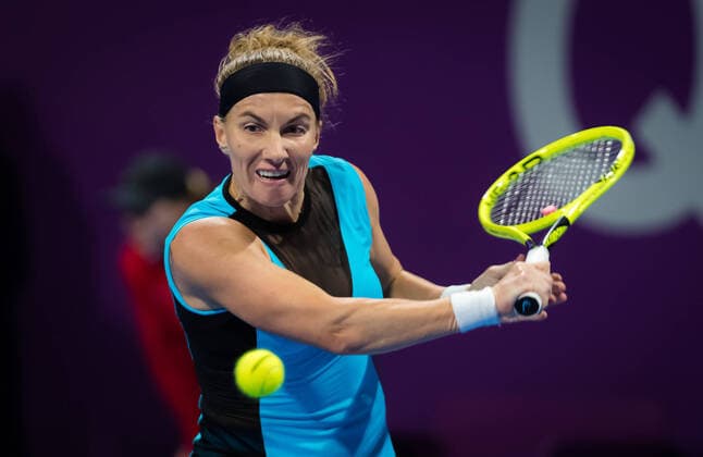 February 27, 2020, Doha, QATAR: Svetlana Kuznetsova of Russia in action during her quarter-final match at the 2020 Qatar Total Open WTA, Tennis Damen Premier 5 tennis tournament against Belinda Bencic of Switzerland 2020 Qatar Total Open, Tennis, Doha, Qatar, Feb 27 - ZUMAa181 20200227_zaa_a181_097 Copyright: xRobxPrangex