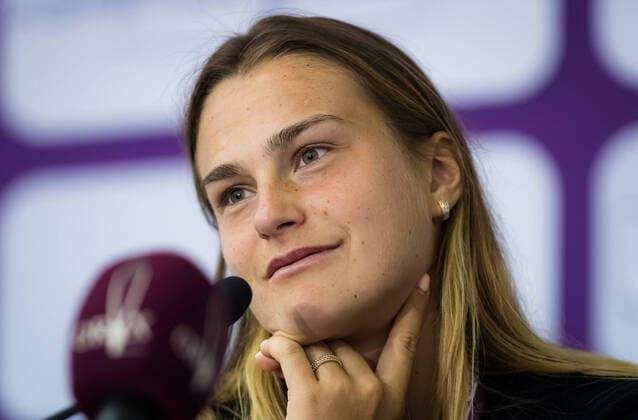 February 27, 2020, Doha, QATAR: Aryna Sabalenka of Belarus talks to the media after winning her quarter-final match at the 2020 Qatar Total Open WTA, Tennis Damen Premier 5 tennis tournament against Zheng Saisai of China 2020 Qatar Total Open, Tennis, Doha, Qatar, Feb 27 - ZUMAa181 20200227_zaa_a181_105 Copyright: xRobxPrangex