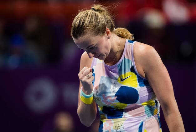 February 27, 2020, Doha, QATAR: Petra Kvitova of the Czech Republic in action during her quarter-final match at the 2020 Qatar Total Open WTA, Tennis Damen Premier 5 tennis tournament against Ons Jabeur of Tunisia 2020 Qatar Total Open, Tennis, Doha, Qatar, Feb 27 - ZUMAa181 20200227_zaa_a181_109 Copyright: xRobxPrangex