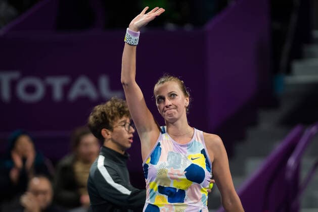 February 27, 2020, Doha, QATAR: Petra Kvitova of the Czech Republic in action during her quarter-final match at the 2020 Qatar Total Open WTA, Tennis Damen Premier 5 tennis tournament against Ons Jabeur of Tunisia 2020 Qatar Total Open, Tennis, Doha, Qatar, Feb 27 - ZUMAa181 20200227_zaa_a181_123 Copyright: xRobxPrangex