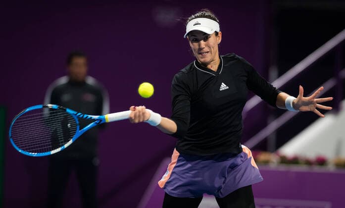 February 27, 2020, Doha, QATAR: Garbine Muguruza of Spain in action during her quarter-final match at the 2020 Qatar Total Open WTA, Tennis Damen Premier 5 tennis tournament against Ashleigh Barty of Australia 2020 Qatar Total Open, Tennis, Doha, Qatar, Feb 27 - ZUMAa181 20200227_zaa_a181_127 Copyright: xRobxPrangex
