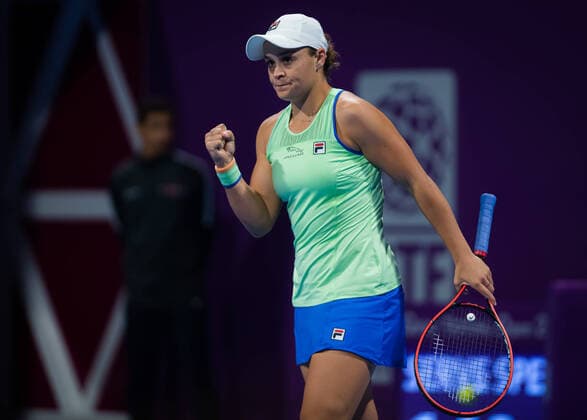 February 28, 2020, Doha, QATAR: Ashleigh Barty of Australia in action during her quarter-final match at the 2020 Qatar Total Open WTA, Tennis Damen Premier 5 tennis tournament against Garbine Muguruza of Spain 2020 Qatar Total Open, Tennis, Doha, Qatar, Feb 27 - ZUMAa181 20200228_zaa_a181_004 Copyright: xRobxPrangex